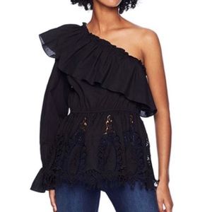 BCBG One-Shoulder Lace Trim Top